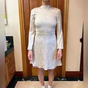 H&M gold animal print skater long sleeve satin mini shirt dress with mock neck